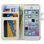 Wholesale iPhone 5C Diamond Flip Leather Wallet Case (White)